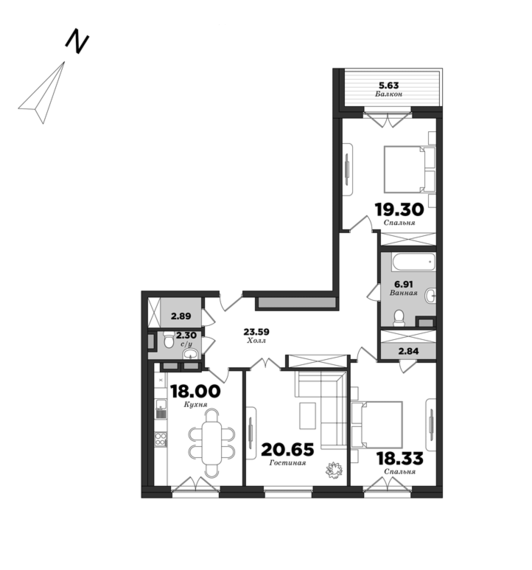 Krestovskiy De Luxe, Building 8, 3 bedrooms, 117.63 m² | planning of elite apartments in St. Petersburg | М16